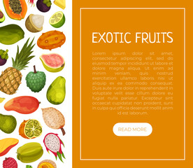 Exotic Fruits Poster or Banner Design with Ripe and Juicy Tropical Food Vector Template