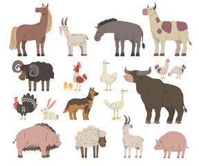 Farm Animals and Livestock with Poultry and Cattle Big Vector Set
