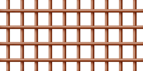 Realistic dark wooden lattice, rural picket fence. Farm or village house boundary, garden enclosing planks. Detailed wooden jail cage. Criminal background mockup. Creative vector illustration