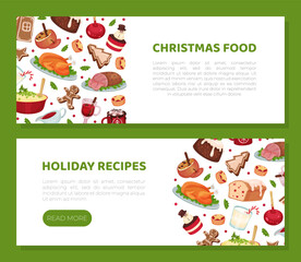 Christmas Festive Food Design with Dishes for Winter Holiday Meal Vector Template