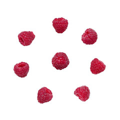 Raspberries isolated on white background. Berries are suitable for creating the effect of levitation and design.