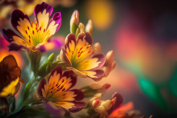 Fototapeta na wymiar illustration of beautiful Alstroemeria flowers blooming with bokeh light , idea for freshness and happiness background or backdrop