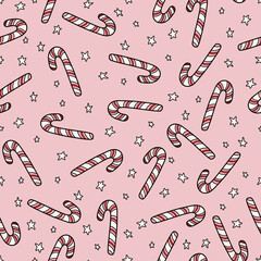 Seamless Christmas Candy Cane Stars Pink