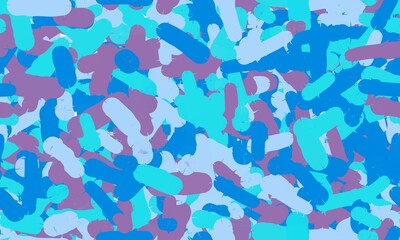 Big blue, cyan and purple abstract oblong shaped brush strokes. Seamless pattern.