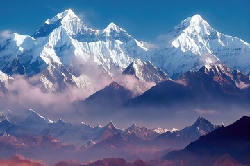 Panoramic view of Himalayas mountains, Mount Everest - obrazy, fototapety, plakaty
