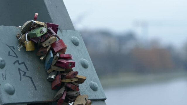 Love Locks in Iron Footbridge Eiserner Steg in Frankfurt Germany