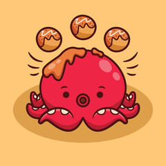 cute octopus with takoyaki illustration in flat design