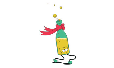 Party drunk bottle character with red rainbow  