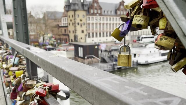 Love Locks in Iron Footbridge Eiserner Steg in Frankfurt Germany