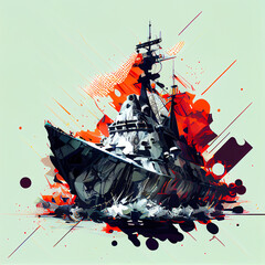 Obraz na płótnie Canvas Destroyer, naval, transportation, cartoon