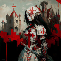 Gotic style images in the style of 
Leonard Fujita, a series that covers cyberpunk, gothic, surrealism art and Victorian oil paintings.
