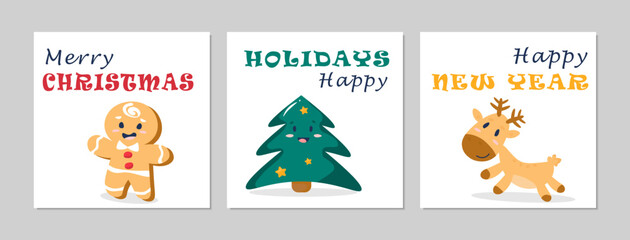Happy holidays set of cute postcard templates