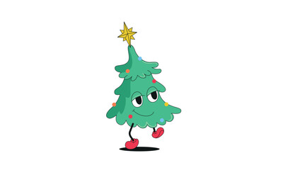 Christmas tree character with eyes and legs