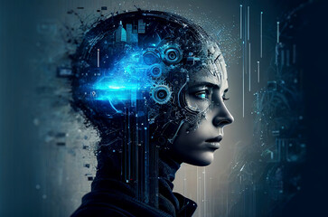 Artificial intelligence, abstract cyborg android. generative AI