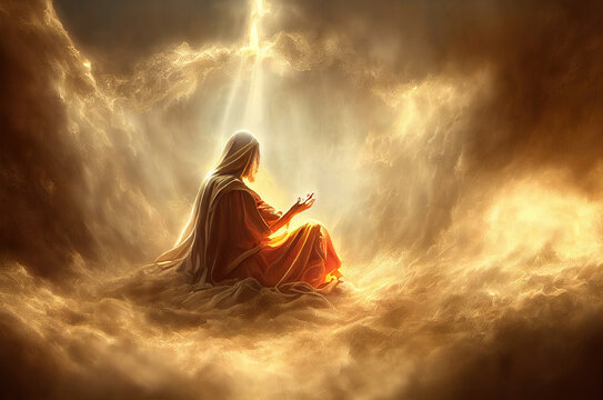 Divine eternal essence, god in heaven. Seer monk oracle.  generative AI
