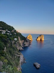 view of coastline faraglioni on capri island