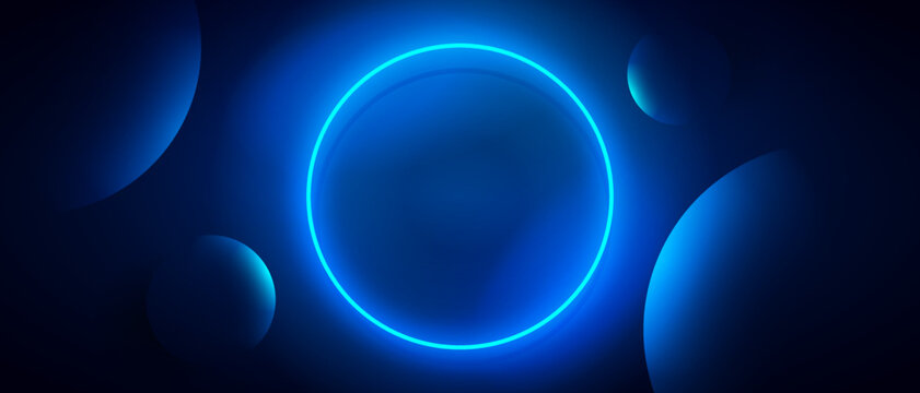 Blue Neon Color Ring On Dark Background