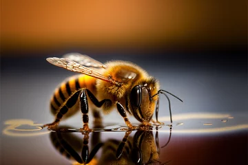 Papier Peint photo Photographie macro extreme close up of a bee, macro of a honeybee, Generative AI 