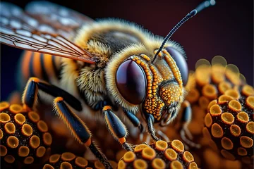 Printed roller blinds Macro photography close up of a bee, Generative AI 