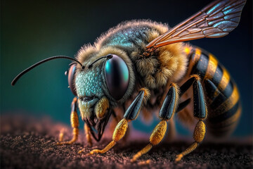 Fototapeta Bee, extreme close-up, Generative AI  obraz