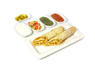 chicken Doner wrap, isolated on white background.