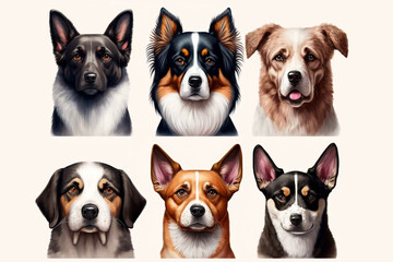 Fototapeta na wymiar Portraits verschiedener Hunde, Avatare ai generiert