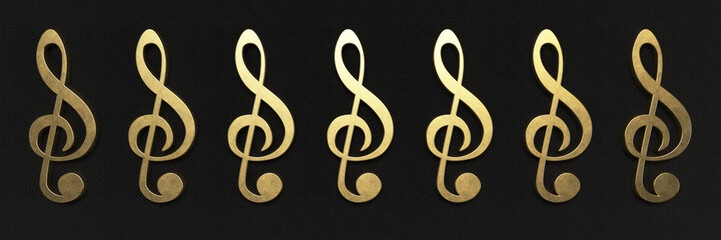 Gold Music Clef on black background, 3d render illustration banner.