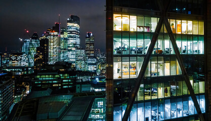 Aerial view of London city in the night, UK