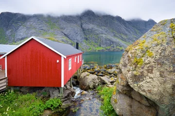 Poster Im Rahmen Fishing village with traditional red rorbu in Nusfjord, Lofoten, Norway © Mariusz Świtulski
