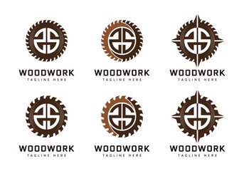 Monogram S Letter in sawmill. Perfect for woodworker, industrial and construction logos