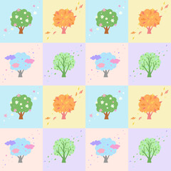 Seamless pattern pastel colors. Seasons four trees at different times of year