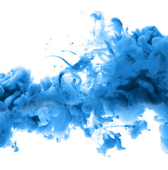 Ink blue color smoke blot on Png transparent Abstract background.