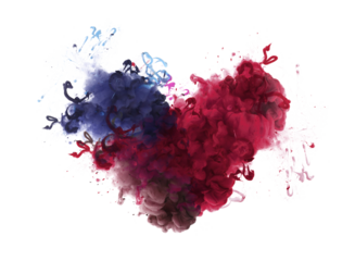Ink blue and red color smoke blot on Png transparent Abstract background. Broken heart concept.