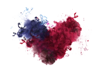 Tuinposter Ink blue and red color smoke blot on Png transparent Abstract background. Broken heart concept. © Liliia