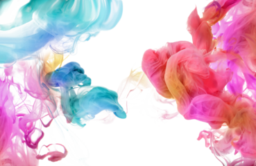 Ink pastel pink and blue color smoke blot on Png transparent Abstract background.