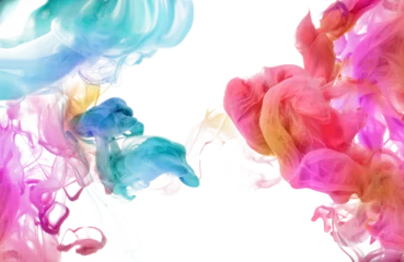 Tuinposter Ink pastel pink and blue color smoke blot on Png transparent Abstract background. © Liliia