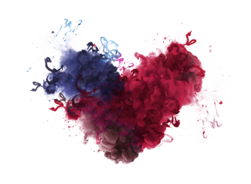 Ink blue and red color smoke blot on Png transparent Abstract background. Broken heart concept.