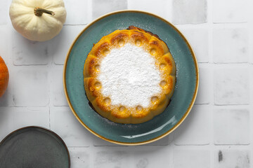 pumpkin cheesecake in the interior of the kitchen