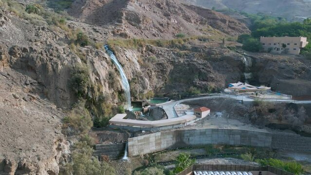 Aerial shot of Ma'in Hot Springs between Madaba and Dead Sea in Jordan