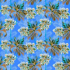Palm tree seamless pattern. Repeated tropical plants summer texture. Summer mood