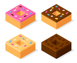 3d isometric cubic donuts set