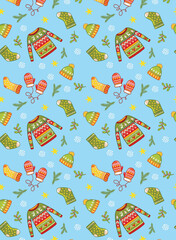 seamless pattern with winter clothes