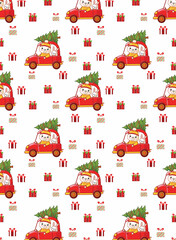 seamless pattern with cars and Christmas tree 