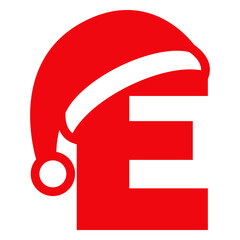 Logo aislado con letra inicial E con silueta de gorro Papá Noel para su uso en invitaciones y tarjetas de felicitación