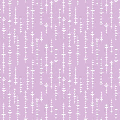 Boho triangles. Simple tribal print on light purple background. White ornament