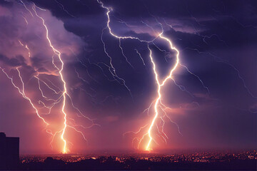 lightning in the city night