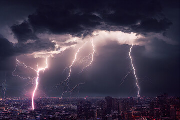 lightning in the city night