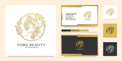 Beauty woman luxury line art logo design and business card