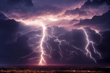 Keuken foto achterwand Aubergine lightning in the city night