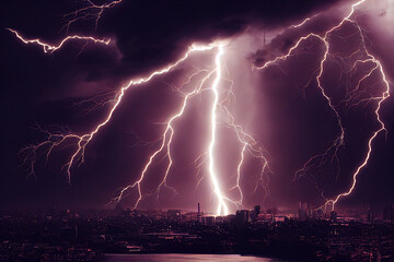 lightning in the city night